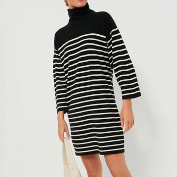 Tuckernuck Pomander Place Striped Durand Turtleneck Dress-Black/White-Women’s M - Picture 3 of 14